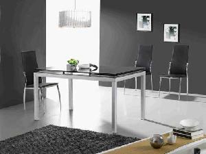 (ST-030) Home Furniture Black Tempered Glass Dining Table