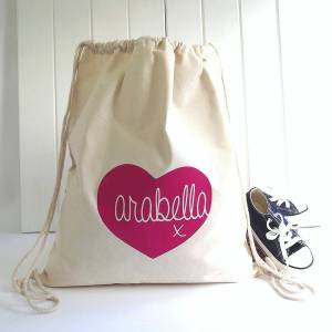 Personalised Heart Storage Drawstring Gift Bag / Shoes Bag